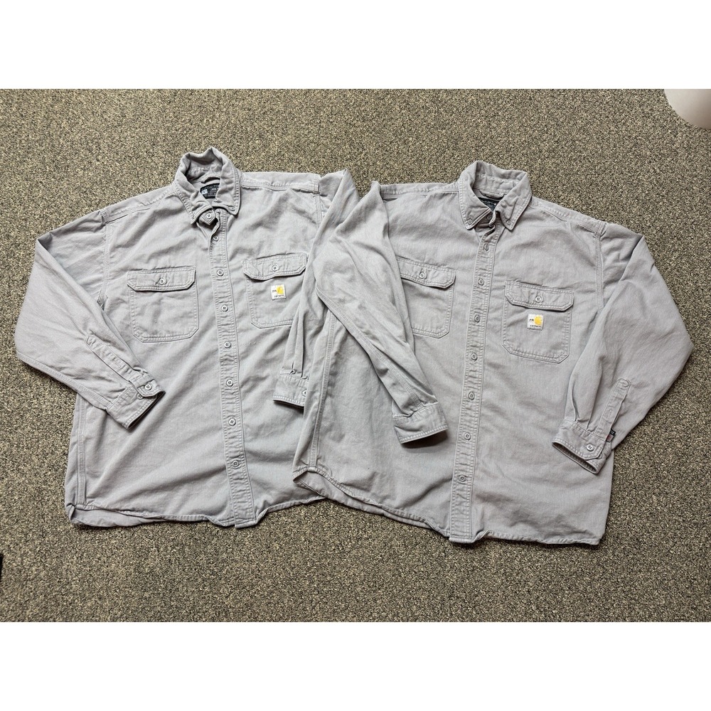 2 Carhartt FR FRS160 Work Shirt Mens Large Gray Flame Resistant HRC 2 Lot